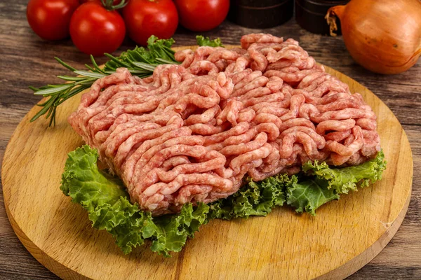 Raw Pork Minced Meat Board Cooking — Stock Photo, Image