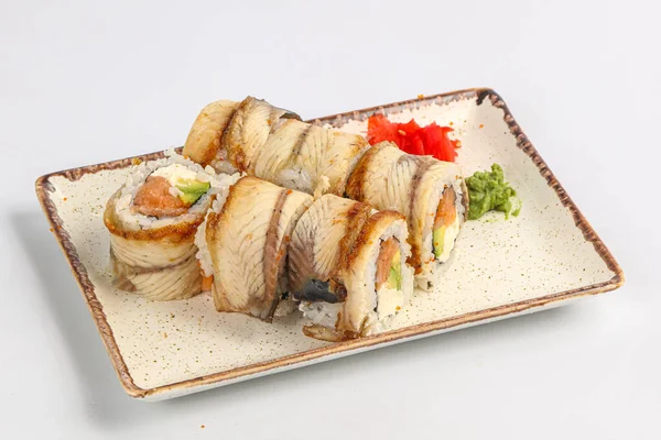 Rollo Tradicional Japonés Con Salmón Queso Anguila — Foto de Stock