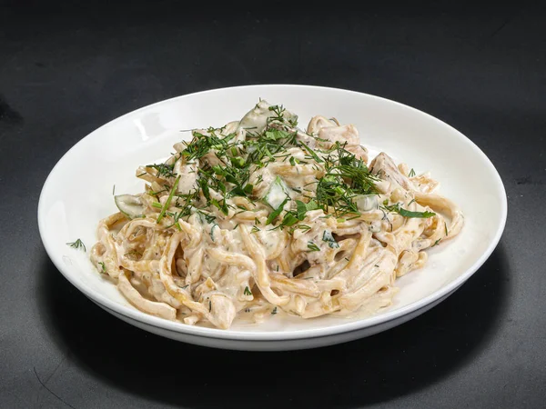 Spaghetti Cream Sauce Parsley — Stock Photo, Image