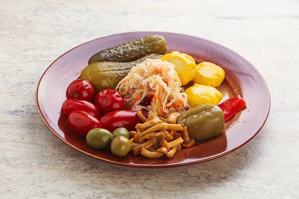 Vegetarian Plate Pickled Vegetables Mushrooms — Stock Photo, Image