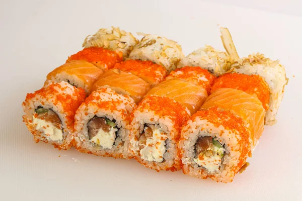 Sushi Japonês Rolo Set Com Peixe — Fotografia de Stock