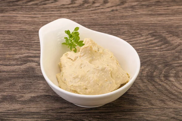 Alimentation Végétalienne Trempette Houmous Huile Olive — Photo