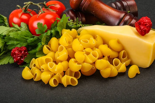 Pasta Italiana Tubo Crudo Rigate Verdure Servite — Foto Stock