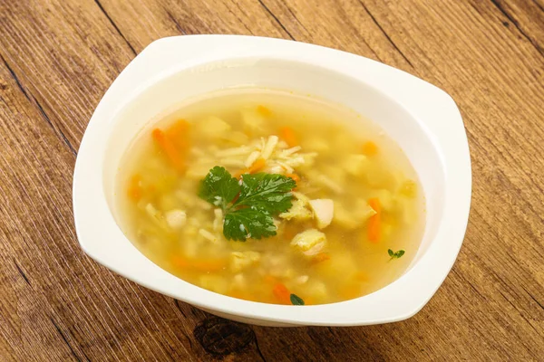 Sopa Frango Saborosa Com Cenoura Batata — Fotografia de Stock