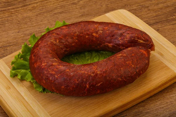 Krakowska Sausage Board Herbs Spices — Stock Photo, Image