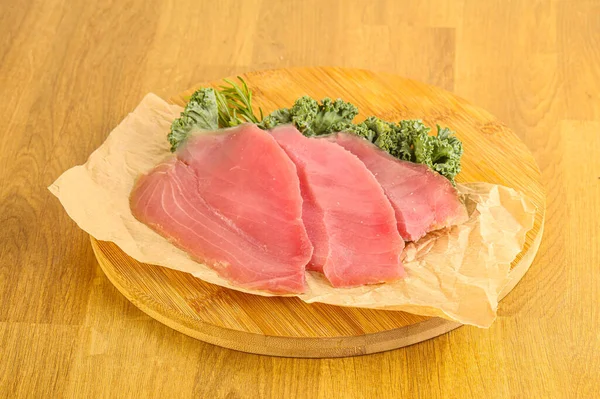 Raw Salted Tuna Slice Board Snack — Stock Photo, Image