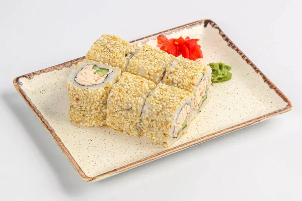 Cocina Japonesa Sushi Roll Con Surimi Cangrejo —  Fotos de Stock