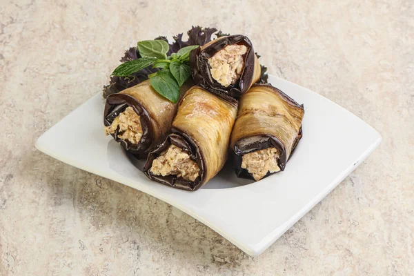 Stuffeg Aubergine Roll Met Kaas Noten — Stockfoto