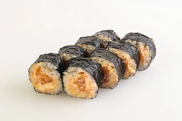 Maki Rolo Tradicional Japonês Com Salmão — Fotografia de Stock