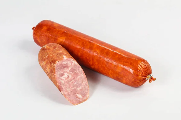 Delicous Pork Ham Sausage Cut Isolated — Stock Photo, Image