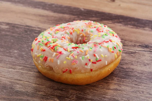 Sweet Glazed Vanilla Donut Icing Dessert — Stock Photo, Image