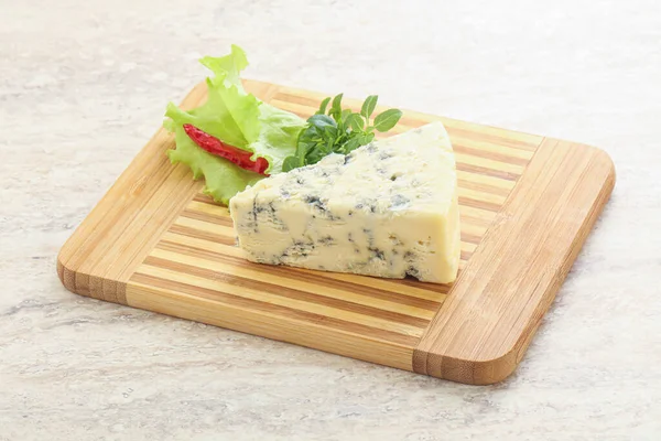 Blue Cheese Piece Board Served Basil Leaves — Stock Photo, Image