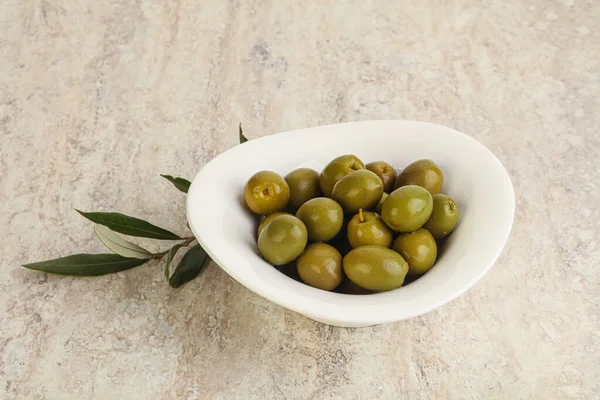 Tasty Marinated Olives Bowl Served Branch — Stock Photo, Image