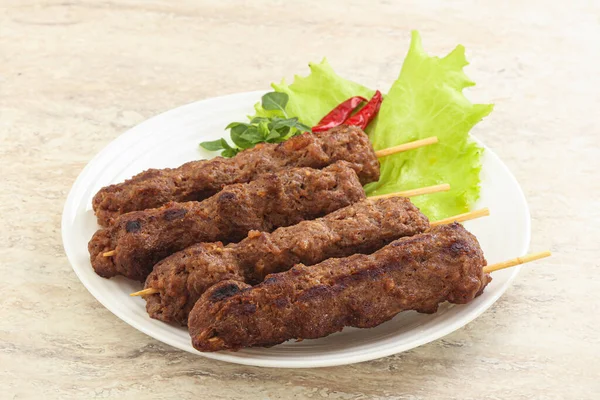 Grilled Beef Kebab Skewer Minced Meat — 图库照片