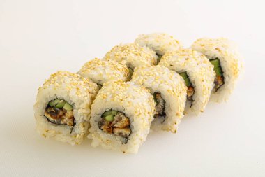 Japon geleneksel rulosu, yılan balığı, nori ve pilav.