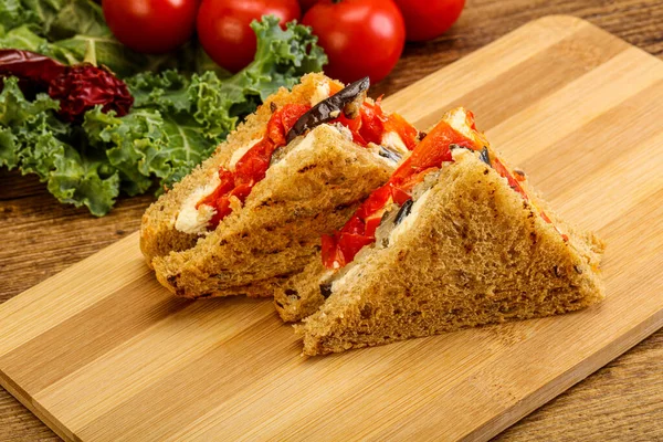 Vegetarian Club Sandwich Eggplant Cheese — Stock Photo, Image