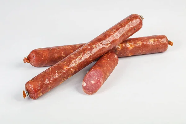 Heerlijke Varkensvlees Ham Worst Gesneden Geïsoleerd — Stockfoto