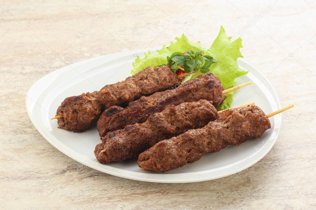Grilled Beef kebab skewer minced meat