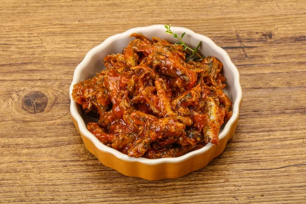 Canned Anchovy Snack Tomato Sauce — Stock Photo, Image