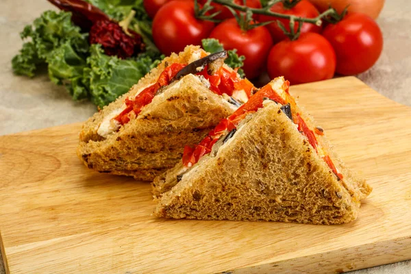 Vegetarian Club Sandwich Eggplant Cheese — Stock Photo, Image