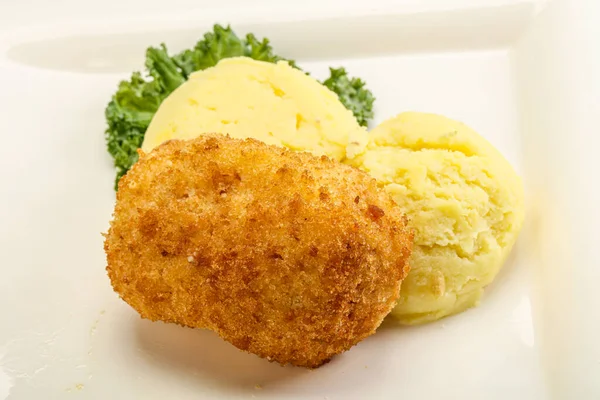 Crispy Chicken Cutlet Minced Meat Mashed Potato — Stock Photo, Image