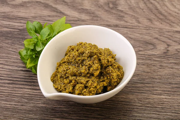 Pesto Salsa Verde Con Albahaca Nueces Cedro — Foto de Stock
