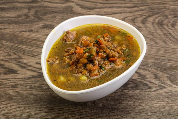 Traditionelle Linsensuppe Mit Huhn Und Gemüse — Stockfoto