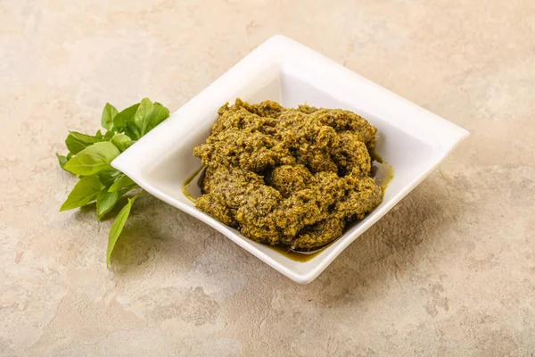Green Sauce Pesto Basil Cedar Nuts — Stock Photo, Image