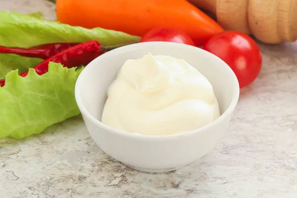 Organic Homemade Mayonnaise Sauce Bowl — Stock Photo, Image