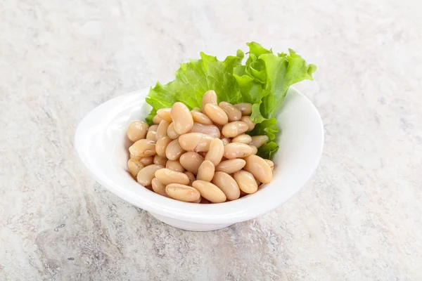 White canned beans for vegan suisine in the bowl