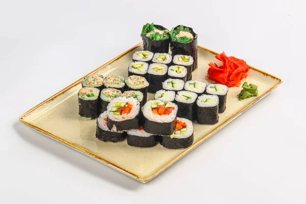 Japansk Sushi Rulle Set Mix Med Fisk — Stockfoto