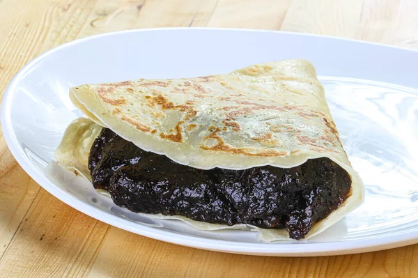 Panqueca Doce Deliciosa Com Geléia Frutas — Fotografia de Stock