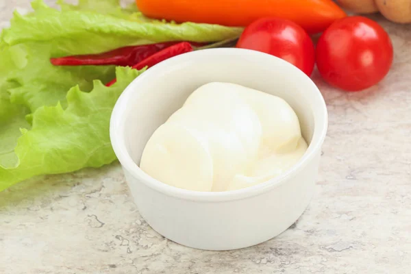 Biologische Zelfgemaakte Mayonaise Saus Kom — Stockfoto