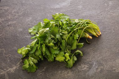 Taze yeşil kişniş yaprakları izole edilmiş.