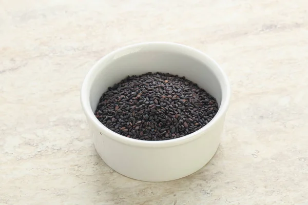 Nasiona Sezamu Czarne Misce Gotowania — Zdjęcie stockowe