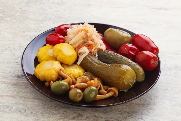 Vegetarian Plate Pickled Vegetables Mushrooms — Stock Photo, Image