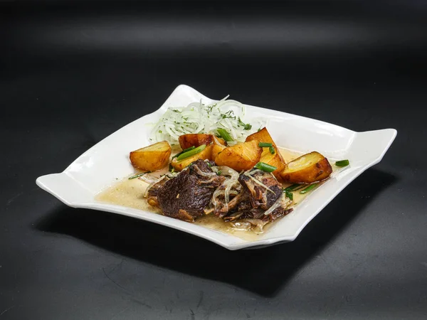 Grilled Beef Roasted Potato Onion — Stock Photo, Image