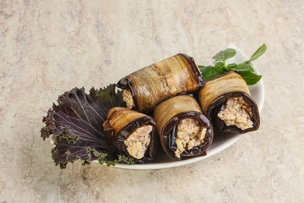 Stuffeg Aubergine Roll Met Kaas Noten — Stockfoto