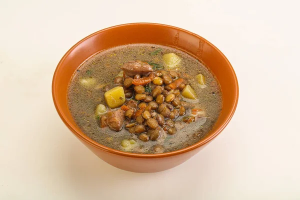 Sopa Tradicional Lentejas Con Pollo Verduras —  Fotos de Stock