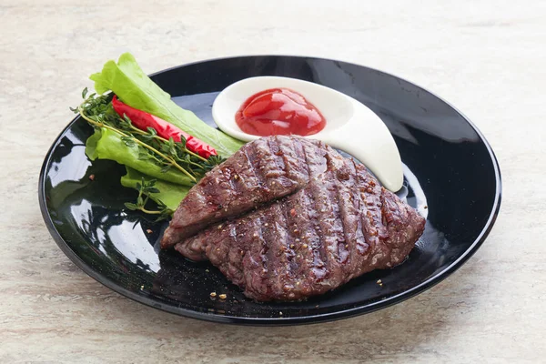 Jupe Machette Grillée Steak Boeuf Servi Thym Ketchup — Photo
