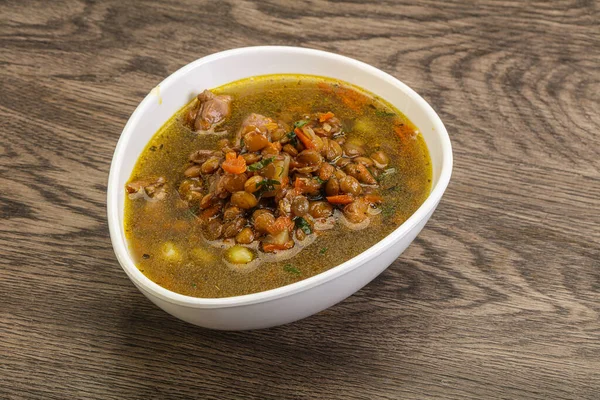 Traditional Lentil Soup Chicken Vegetables — Stock Photo, Image