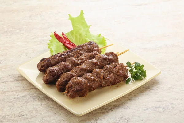 Grilled Beef Kebab Skewer Minced Meat — 图库照片
