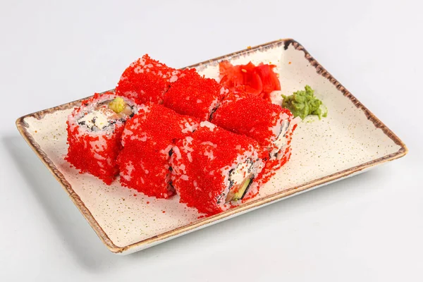 Ιαπωνική Κουζίνα Ρολό Σούσι Ψάρι Σολομό — Φωτογραφία Αρχείου