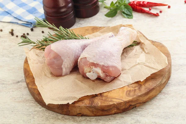 Raw Chicken Leg Drumstick Board Cooking — Stock Photo, Image