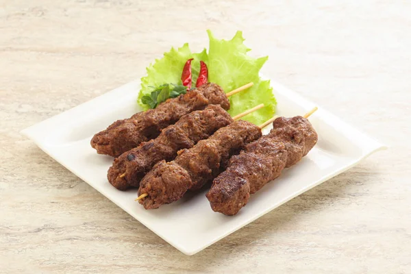 Grilled Beef Kebab Skewer Minced Meat — 图库照片