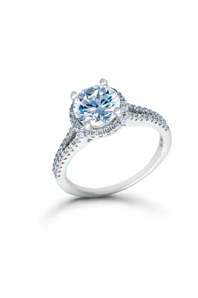 Silver Wedding or Engagement Ring with Blue Diamonds — Stock Photo, Image