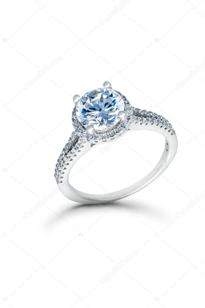 Silver Wedding or Engagement Ring with Blue Diamonds