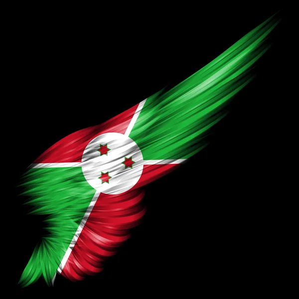 Burundi flag on Abstract wing with black background — Stock Photo, Image