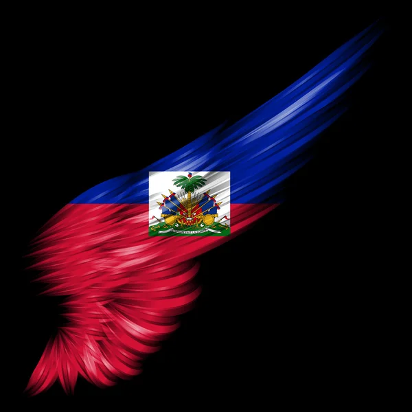 Flaga Haiti na skrzydło streszczenie z czarnym tłem — Zdjęcie stockowe