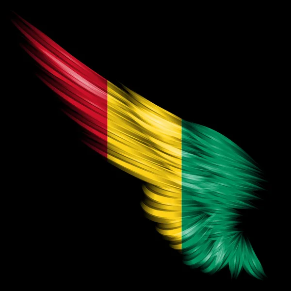Ala abstracta con bandera de Guinea sobre fondo negro — Foto de Stock